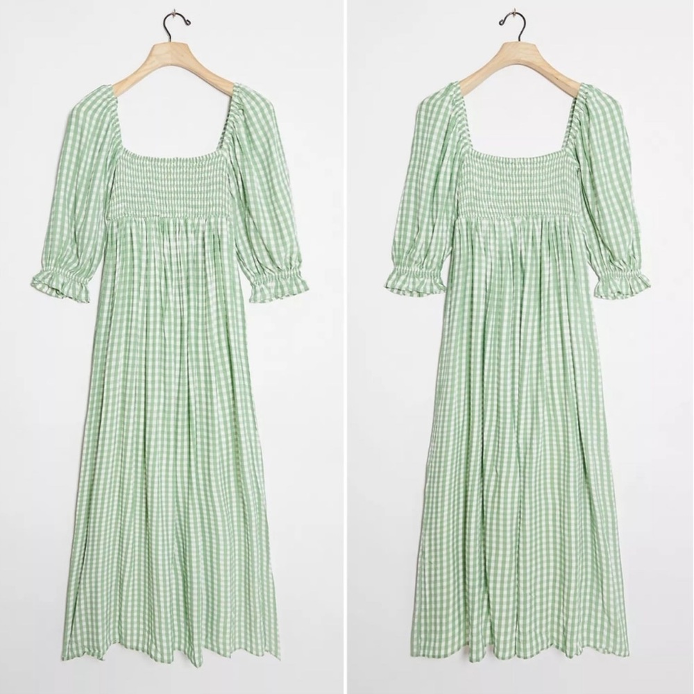 Faithfull the Brand Green Gingham Dress | Size Medium